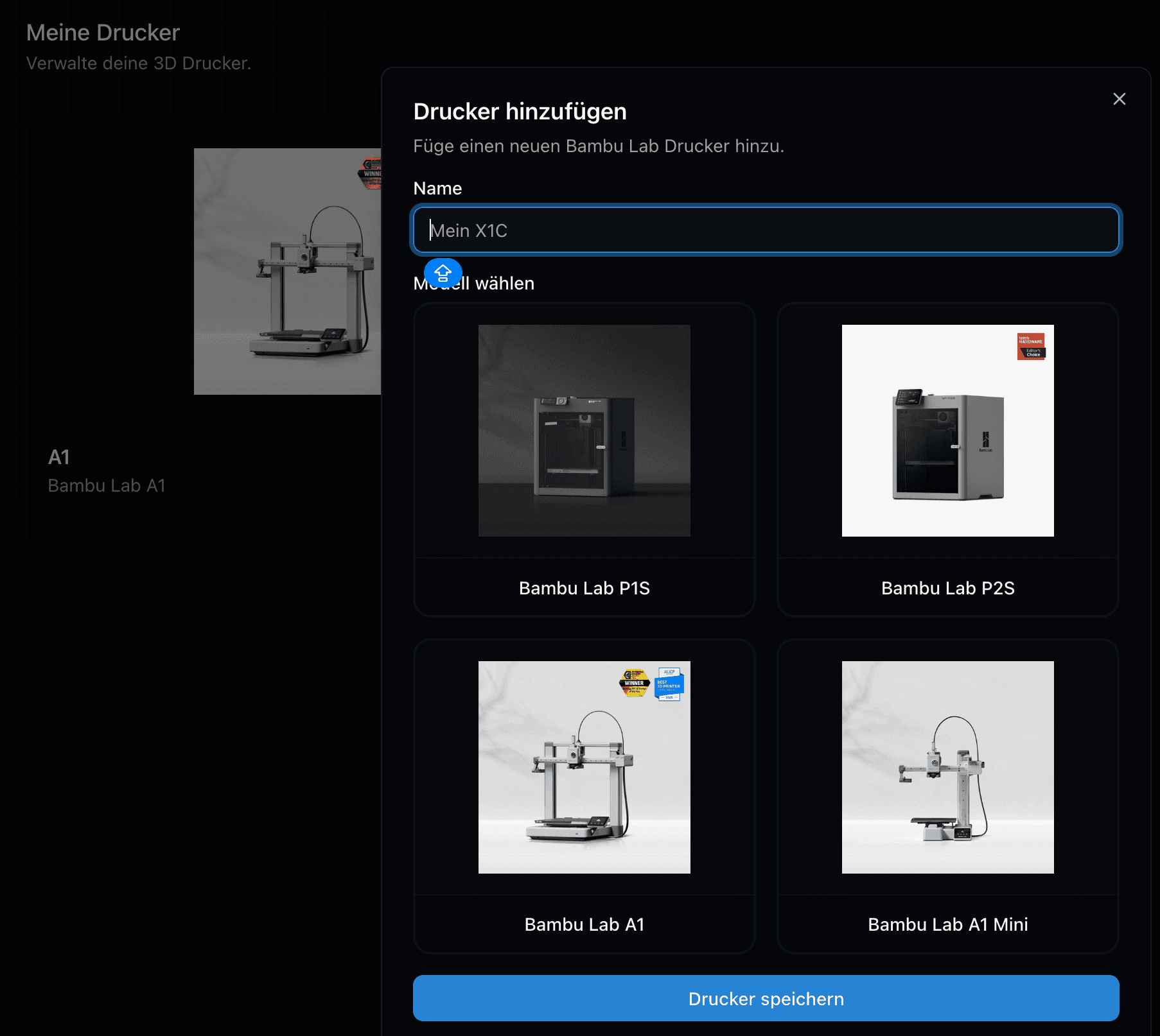 Drucker Auswahl Interface